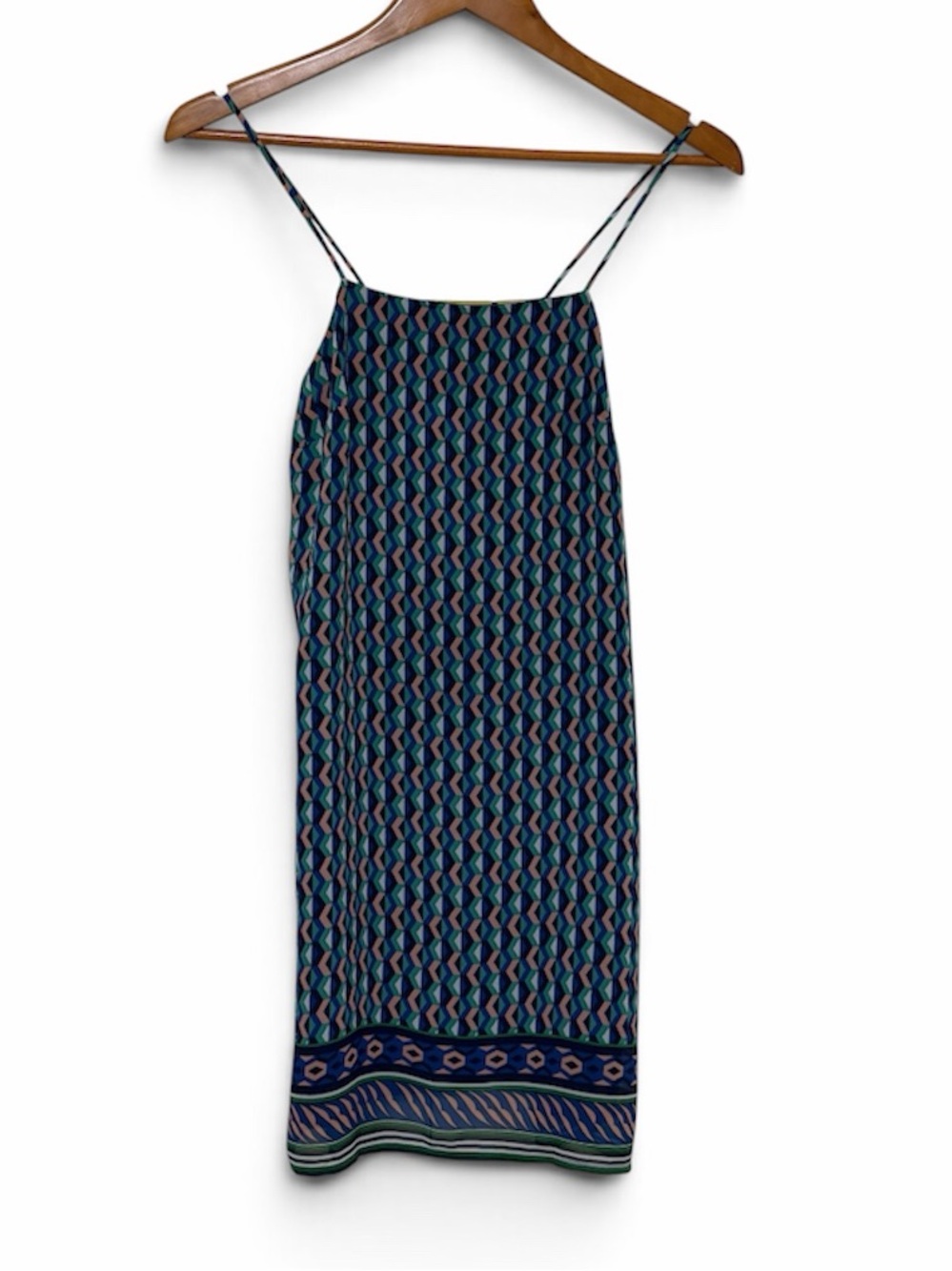 ANTHRO/MAEVE Navy/Green Chevron Stripe Spaghetti Strap Mini Slip Dress XXS